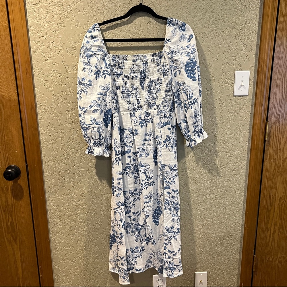 Reformation Gitane Linen Dress Blue Floral Size L